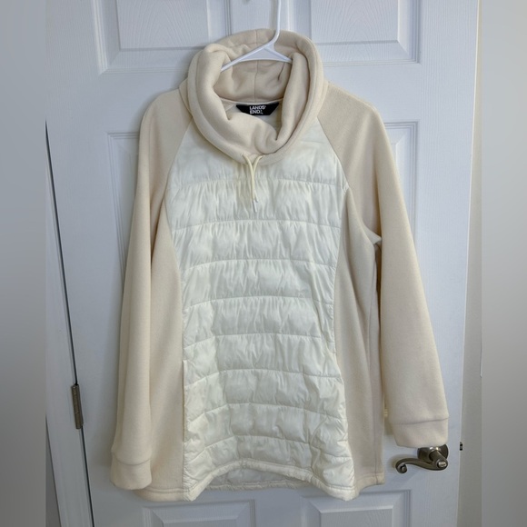 Lands End Womens Pullover XLarge Ivory white Fleece puff Quilted Turtleneck - Picture 2 of 5